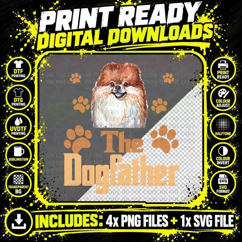 Pomeranian the Dogfather T-Shirt, Funny Dog Dad Png SVG Digital Bundle