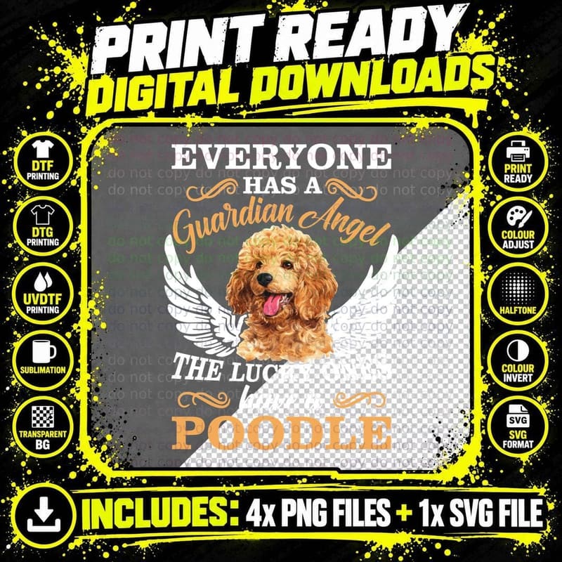 Poodle Guardian Angel T-Shirt, Pet Lover Apparel Png SVG Digital Bundle