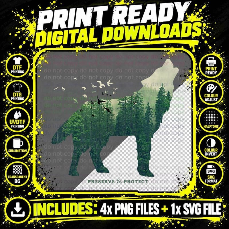 Preserve & Protect Vintage National Park Wolf Gift Png SVG Digital Bundle