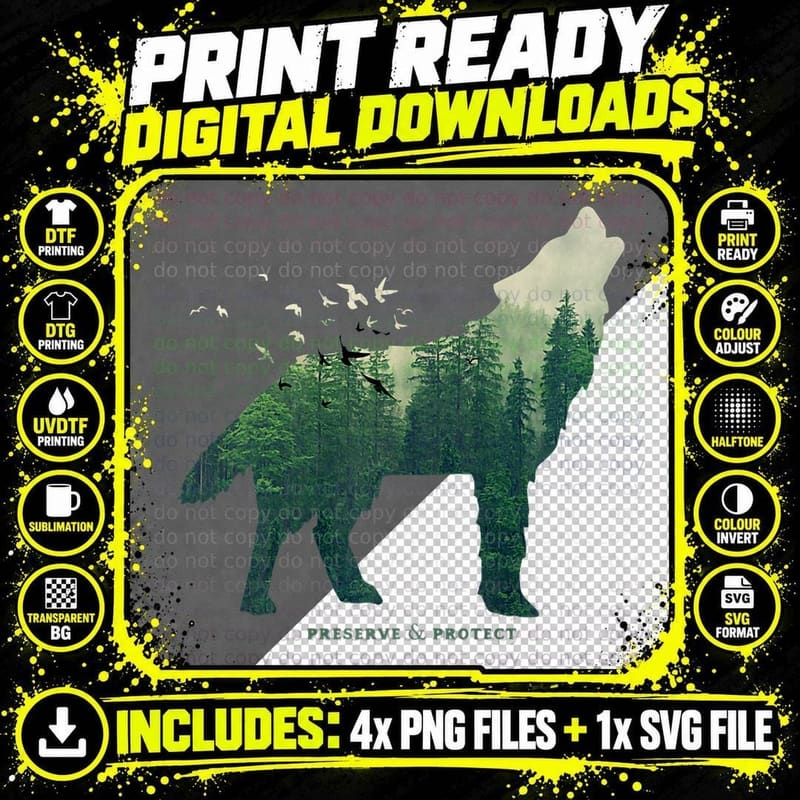 Preserve & Protect Vintage National Park Wolf Gift Png SVG Digital Bundle