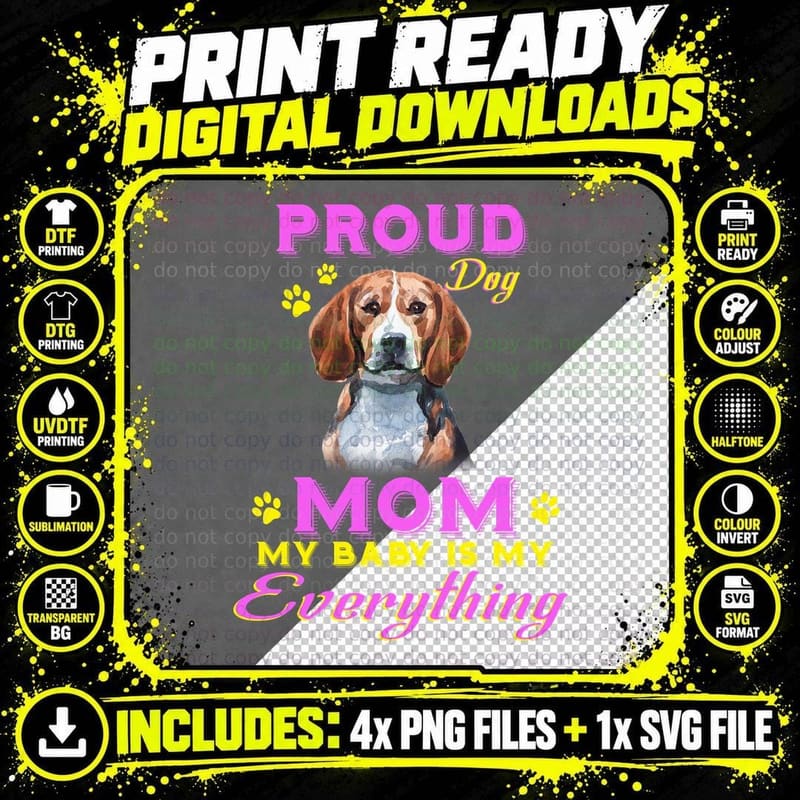 Proud Dog Mom Beagle T-Shirt, Pet Lover Apparel Png SVG Digital Bundle