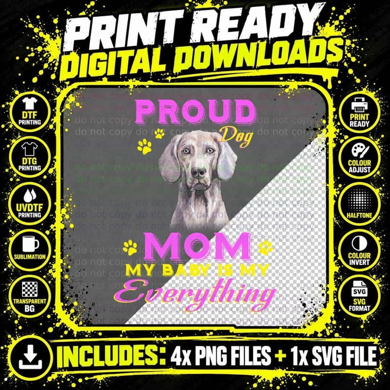 Proud Dog Mom Weimaraner T-Shirt, Pet Lover Apparel Png SVG Digital Bundle