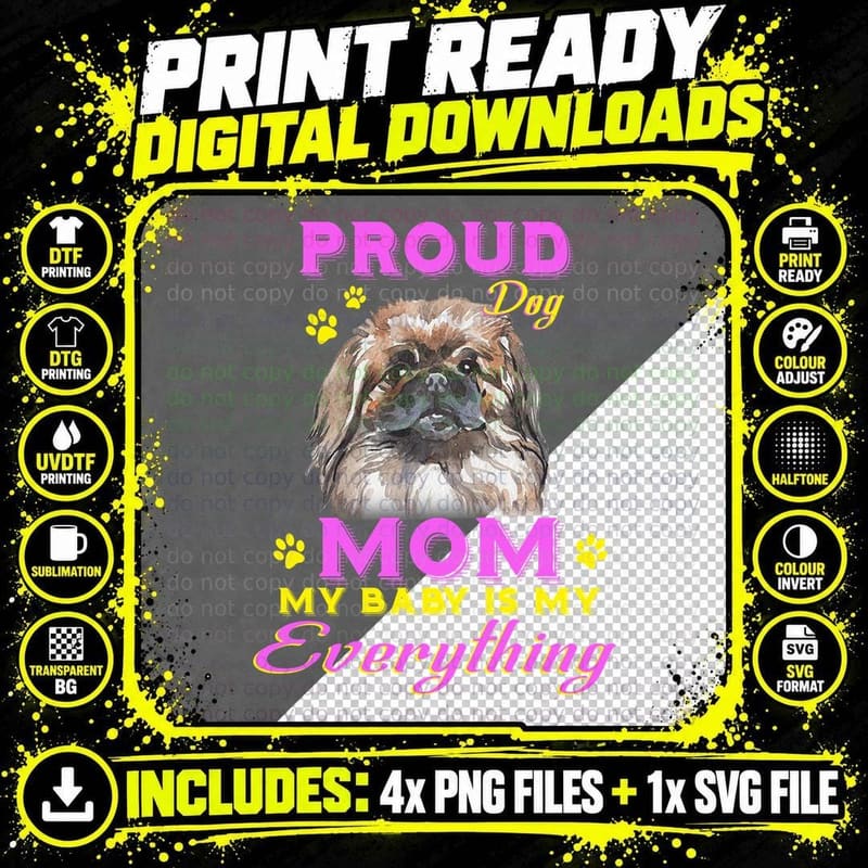 Proud Pekingese Mom T-Shirt, Dog Mom Apparel Png SVG Digital Bundle