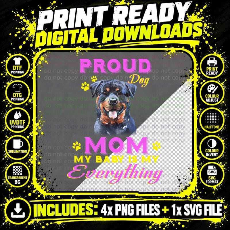 Proud Rottweiler Mom T-Shirt, Pet Lover Apparel Png SVG Digital Bundle