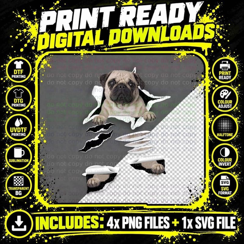 Pug Dog T-Shirt, Animal Lover Apparel, Pet Owner Gift Png SVG Digital Bundle