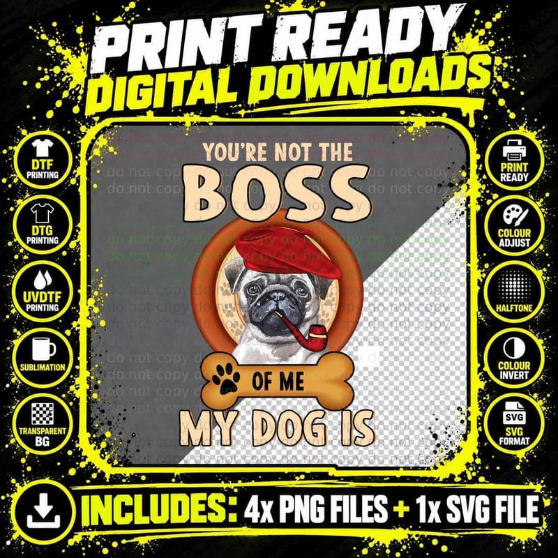 Pug T-Shirt, Funny Dog Design, Pet Lover Apparel Png SVG Digital Bundle