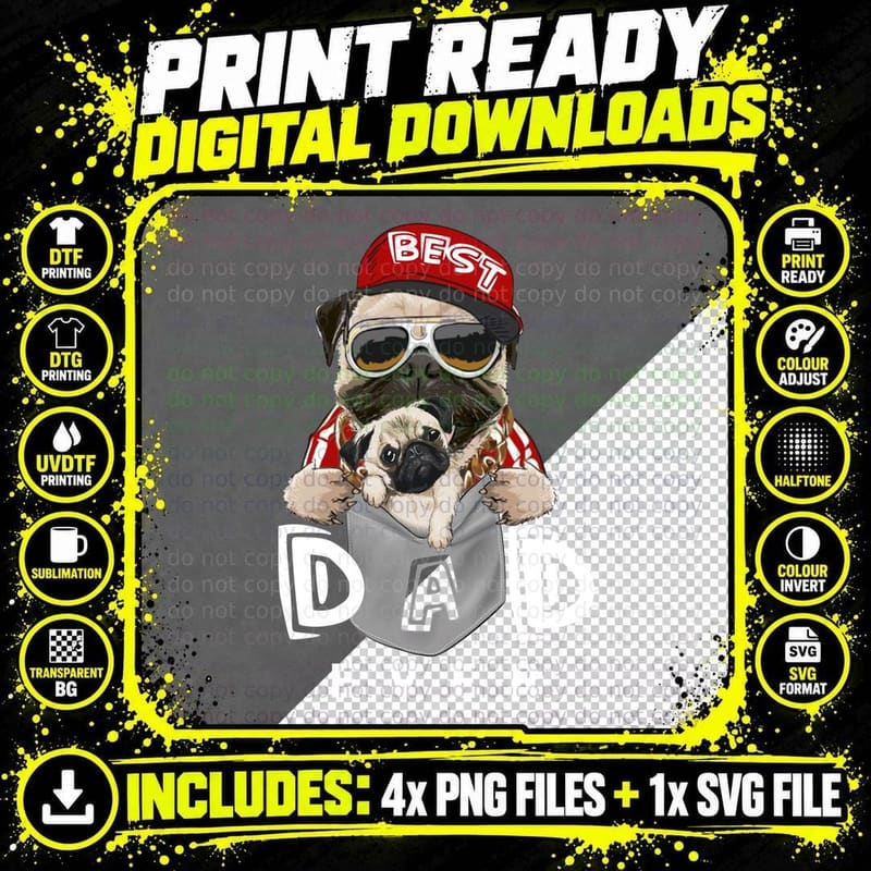Pug in Pocket T-Shirt, Hipster Dog Style Png SVG Digital Bundle