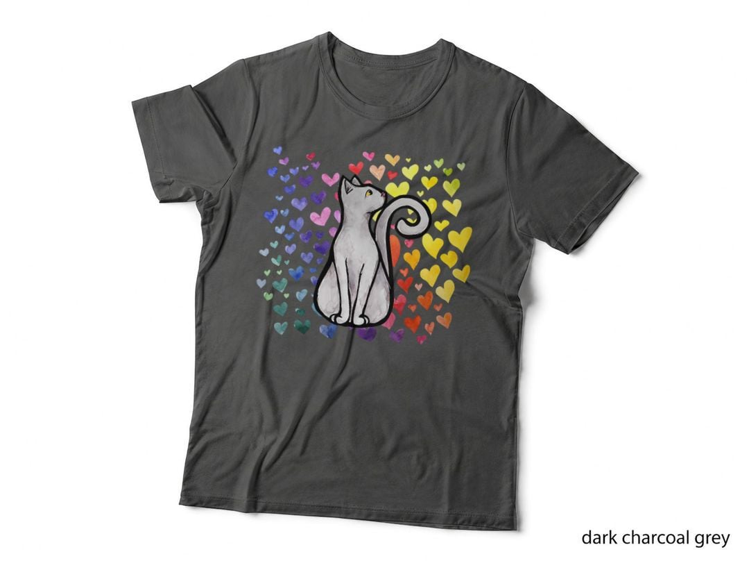 Rainbow Cat Love Hearts Cute, Vintage Retro Lover Gift Pet T-Shirt