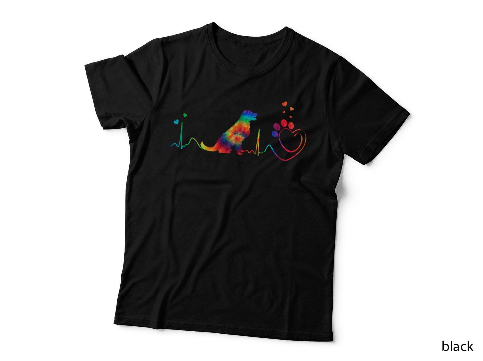 Rainbow Dog Heartbeat T-Shirt, Tie-Dye Pet Lover Apparel, Animal Lovers Gift