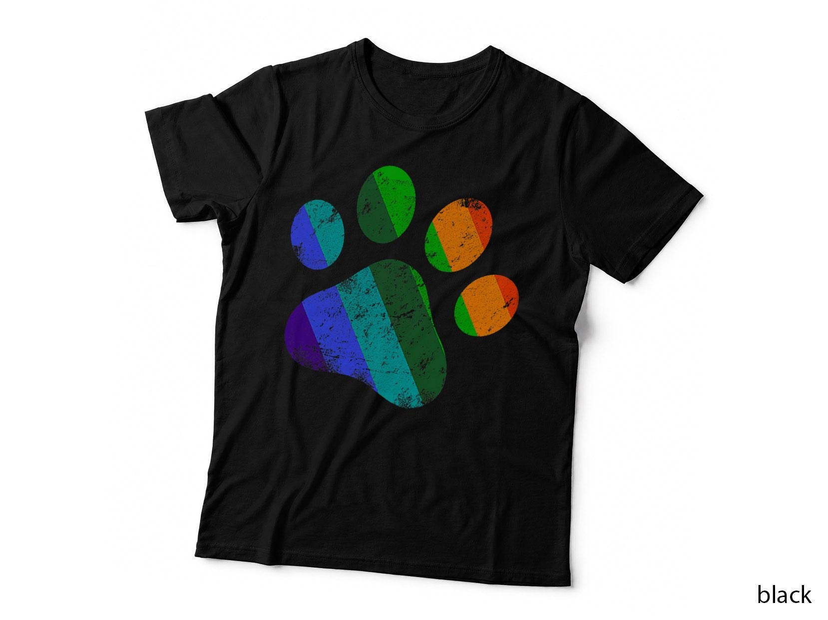 Rainbow Dog Paw Print LGBT Pride Retro Vintage T-Shirt
