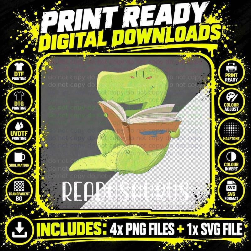 Readosaurus T-Shirt, Dinosaur Reading, Book Lover Apparel Png SVG Digital Bundle