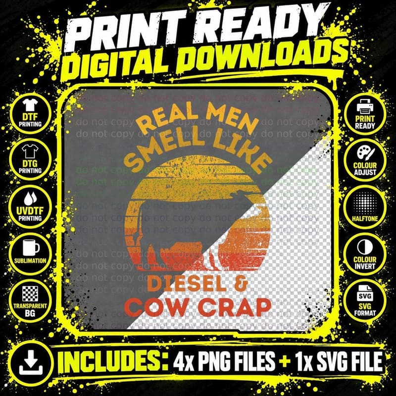 Real Men Smell Like Diesel and Cow Lover Crap Vintage Png SVG Digital Bundle