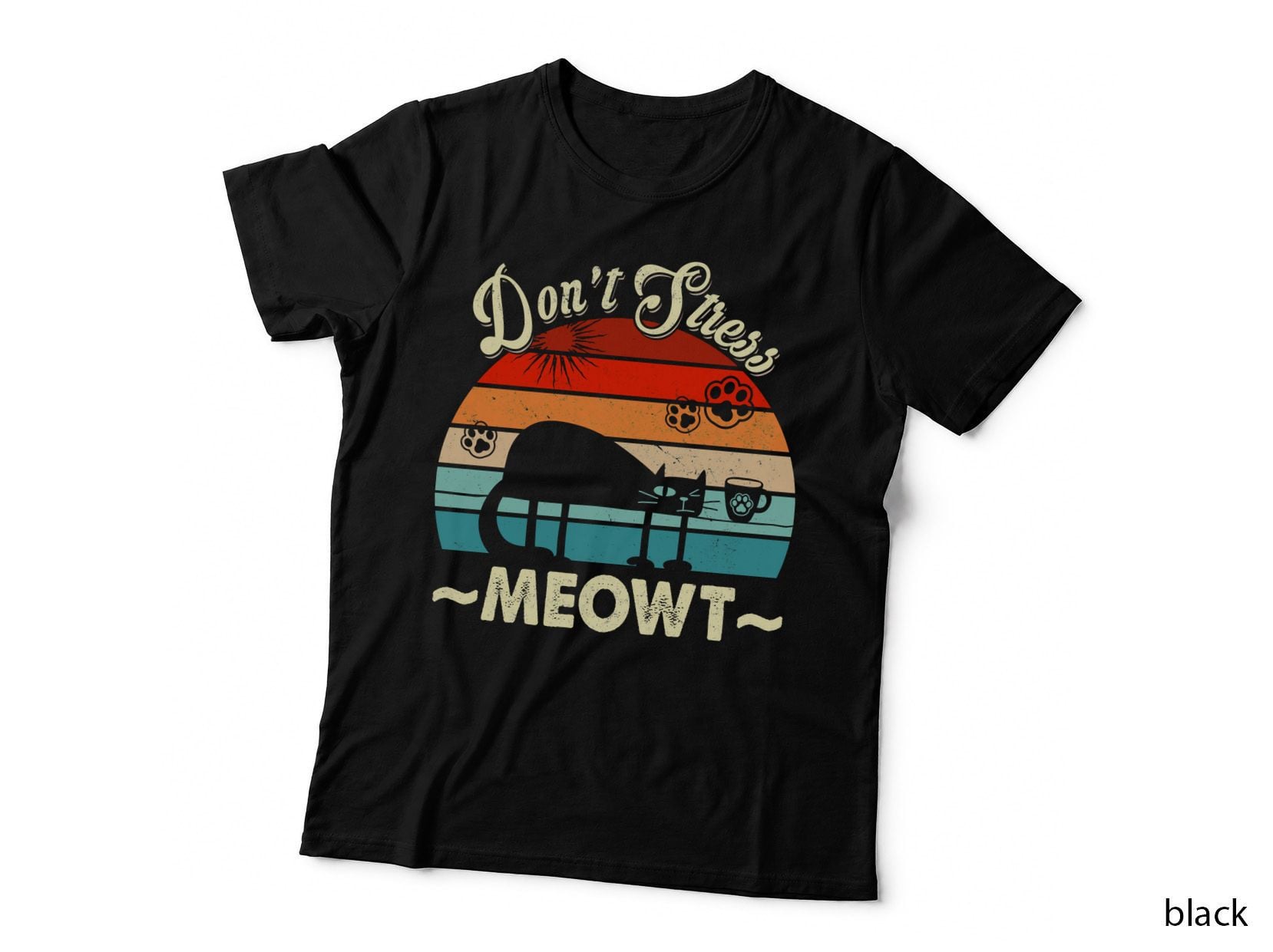 Retro Cat T-Shirt, Don't Stress Meowt, Pet Lover Apparel