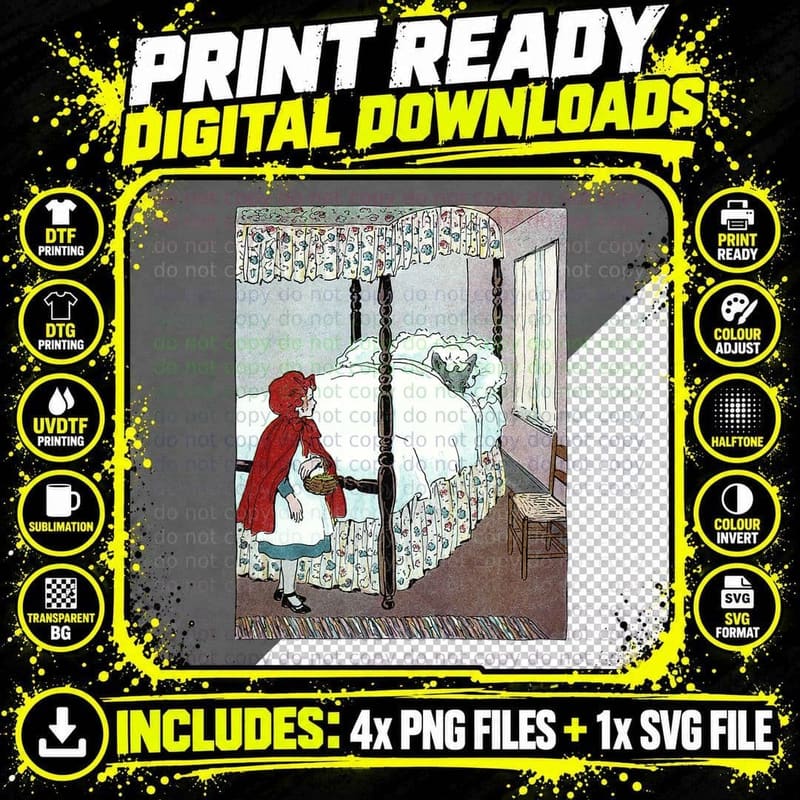 Retro Fairytale Shirt-Bad Wolf Little Red Riding Hood Png SVG Digital Bundle