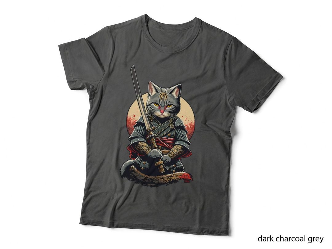 Retro Japanese Warrior Katana Ninja Cat, Samurai Kitten T-Shirt
