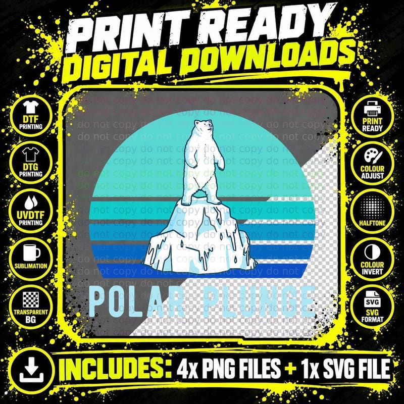 Retro Polar Plunge Vintage Animal Polar Bear Swim T-Shirt Png SVG Digital Bundle