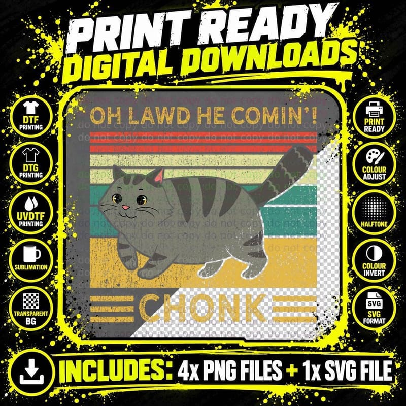 Retro Style Cat Shirt Vintage Chonk Cat Scale Meme Funny Png SVG Digital Bundle