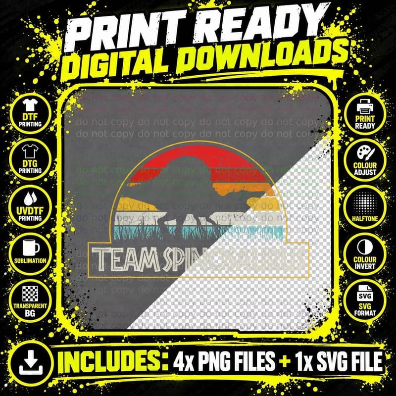Retro Team Spinosaurus Sunset Vintage Dinosaur Lover Png SVG Digital Bundle