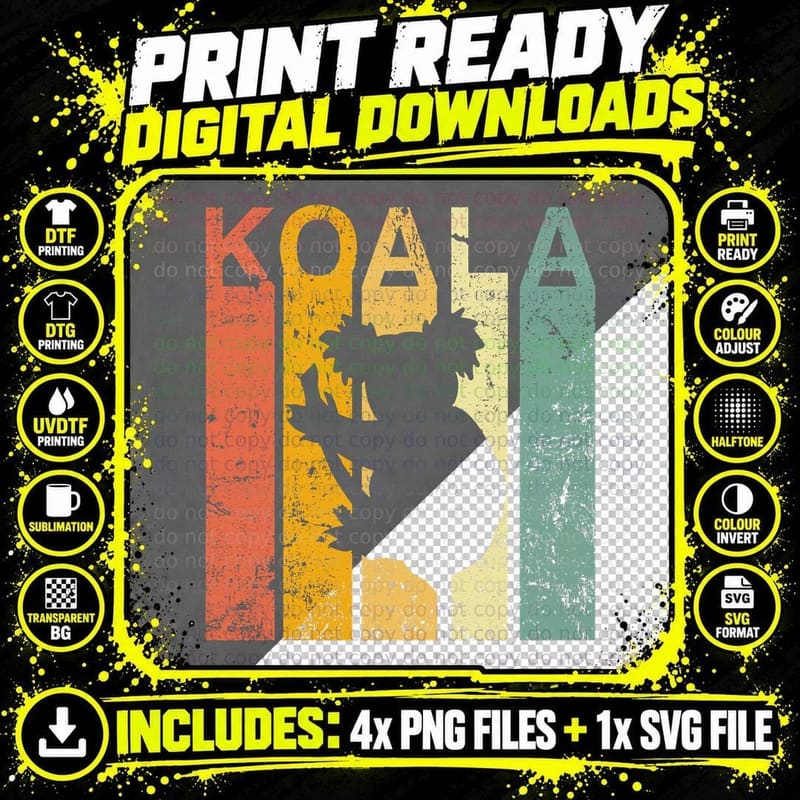 Retro Vintage Koala T-Shirt Cute Koala Bear T-Shirt Png SVG Digital Bundle
