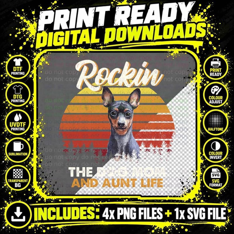 Rockin' the Dog Mom Aunt Life T-Shirt, Retro Sunset Png SVG Digital Bundle
