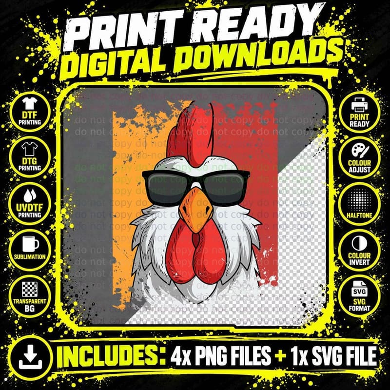 Rooster Retro Vintage Sunglasses Chicken Farm Poultry Png SVG Digital Bundle