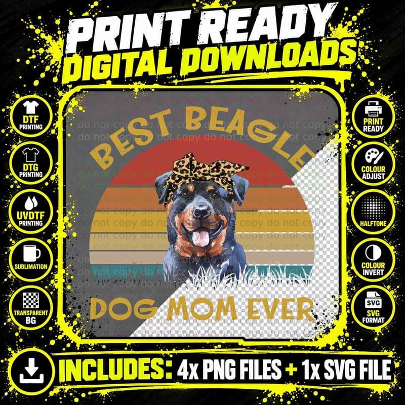 Rottweiler Best Dog Mom Ever T-Shirt, Vintage Retro Png SVG Digital Bundle