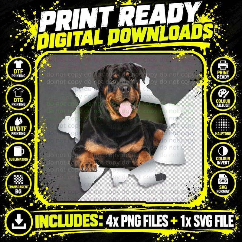 Rottweiler Dog T-Shirt, Animal Lover Apparel Png SVG Digital Bundle