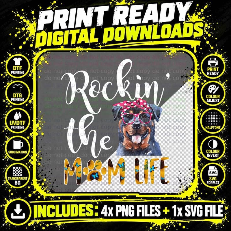 Rottweiler Mom Life T-Shirt, Pet Lover Apparel Png SVG Digital Bundle