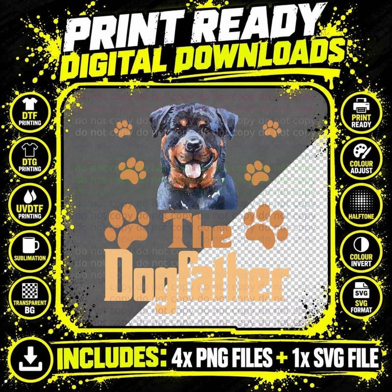 Rottweiler Ornament Breed Dog Puppy the Dogfather Funny Png SVG Digital Bundle