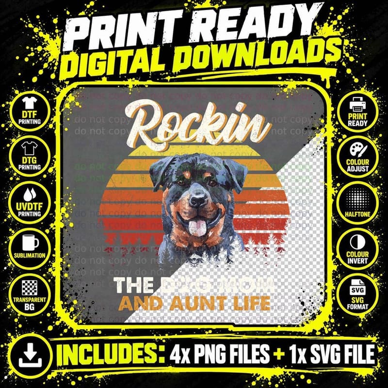 Rottweiler T-Shirt, Vintage Retro, Dog Mom Apparel Png SVG Digital Bundle