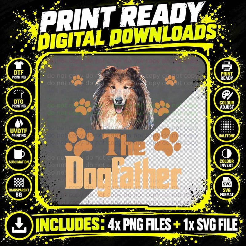 Rough Collie Dog Father T-Shirt, Funny Dog Dad Gift Png SVG Digital Bundle