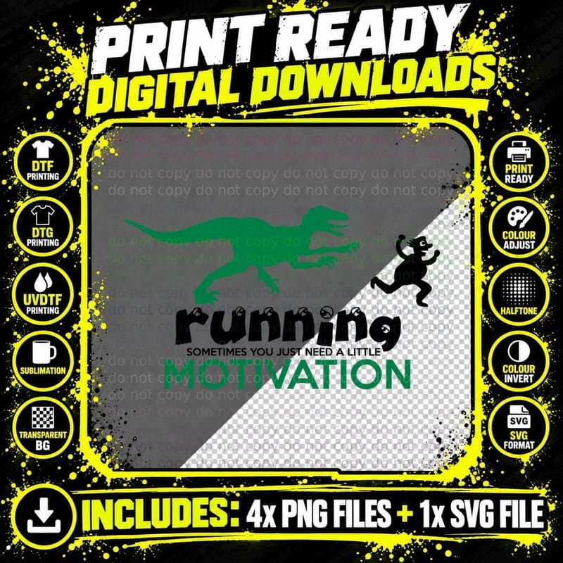 Running Motivation T-Shirt, Funny Dinosaur Design Png SVG Digital Bundle
