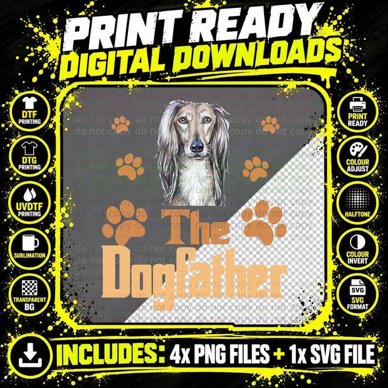 Saluki Dog Father T-Shirt, Funny Dog Dad Gift Png SVG Digital Bundle