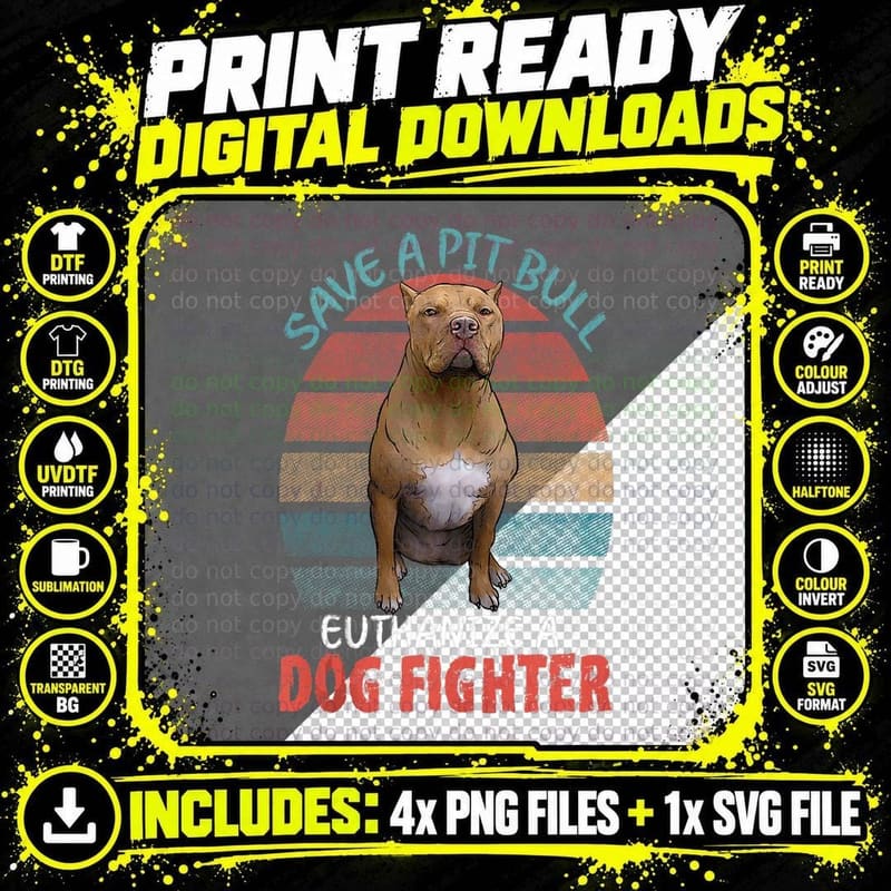Save a Pitbull Anti Dog Fighting Vintage Save Rescue Png SVG Digital Bundle