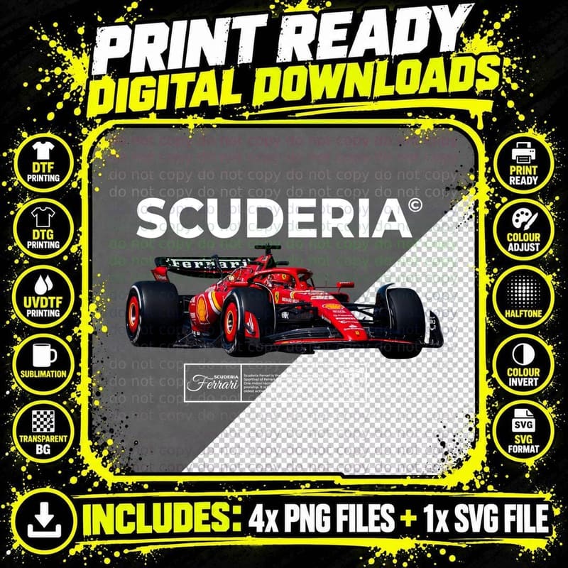 Scuderia Ferrari F1 Car T-Shirt, Red Prancing Horse Png SVG Digital Bundle