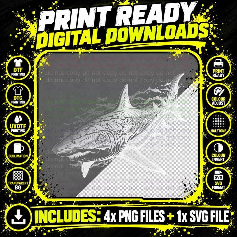 Shark Graphic Novelty T-Shirt, Ocean Animal Art Png SVG Digital Bundle