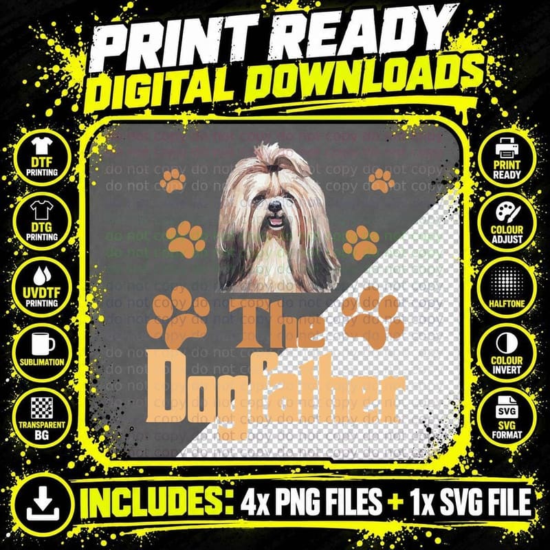 Shih Tzu the Dogfather T-Shirt, Funny Dog Dad Apparel Png SVG Digital Bundle