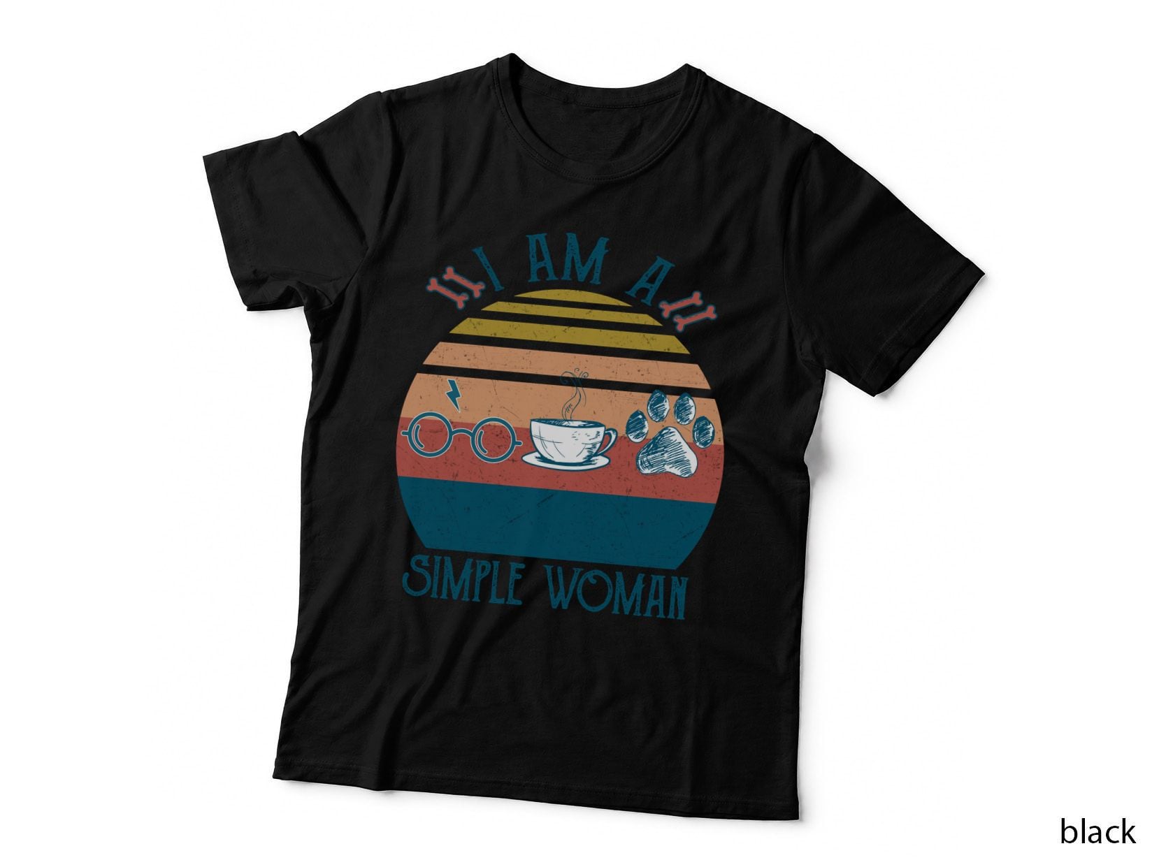 Simple Woman with Dog Paw Print T-Shirt, Vintage Retro Style