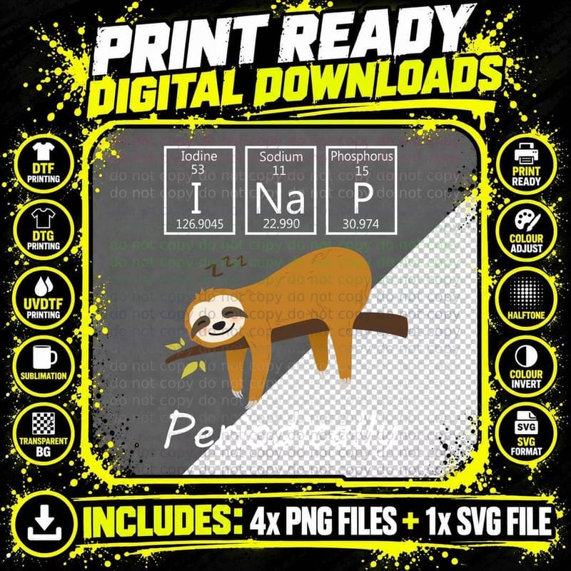 Sleepy Sloth T-Shirt, Lazy Animal Print Png SVG Digital Bundle