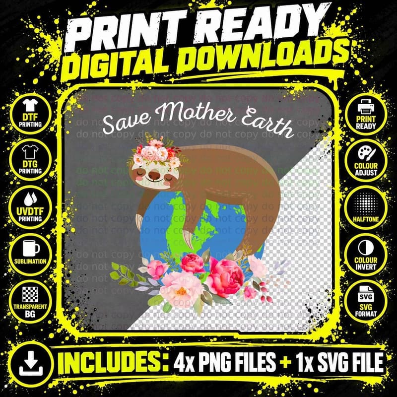 Sloth Flower Crown T-Shirt, Eco-Friendly Fashion Png SVG Digital Bundle