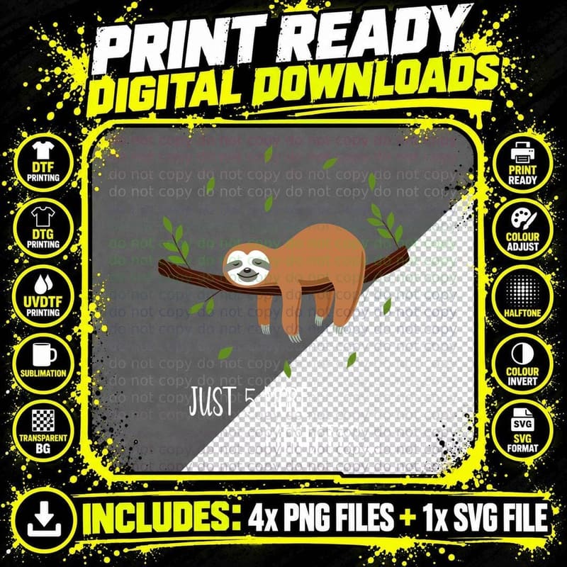 Sloth Relaxing T-Shirt, Lazy Animal Print Png SVG Digital Bundle