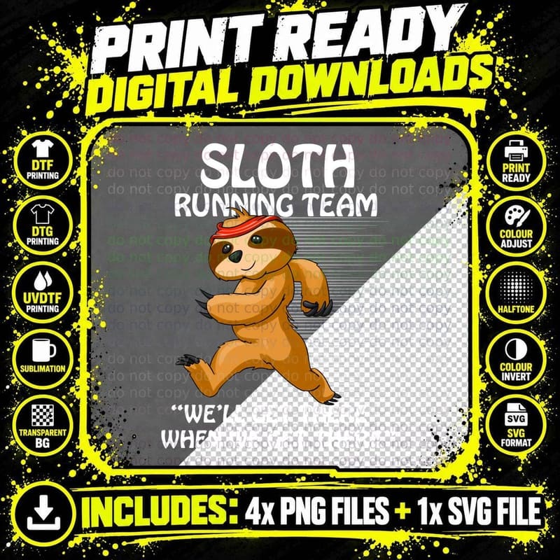Sloth Running Team Cool Design, Animal Lover Apparel Png SVG Digital Bundle