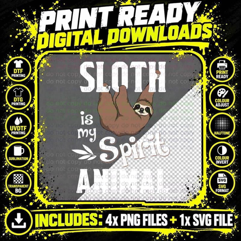 Sloth Spirit Animal T-Shirt, Lazy Animal Lover Png SVG Digital Bundle