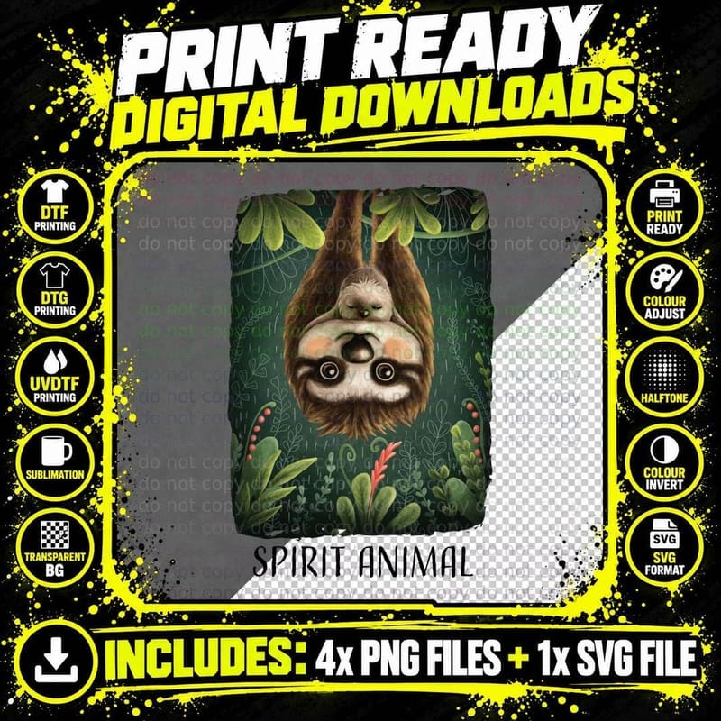 Sloth Spirit Animal T-Shirt, Nature Inspired Png SVG Digital Bundle