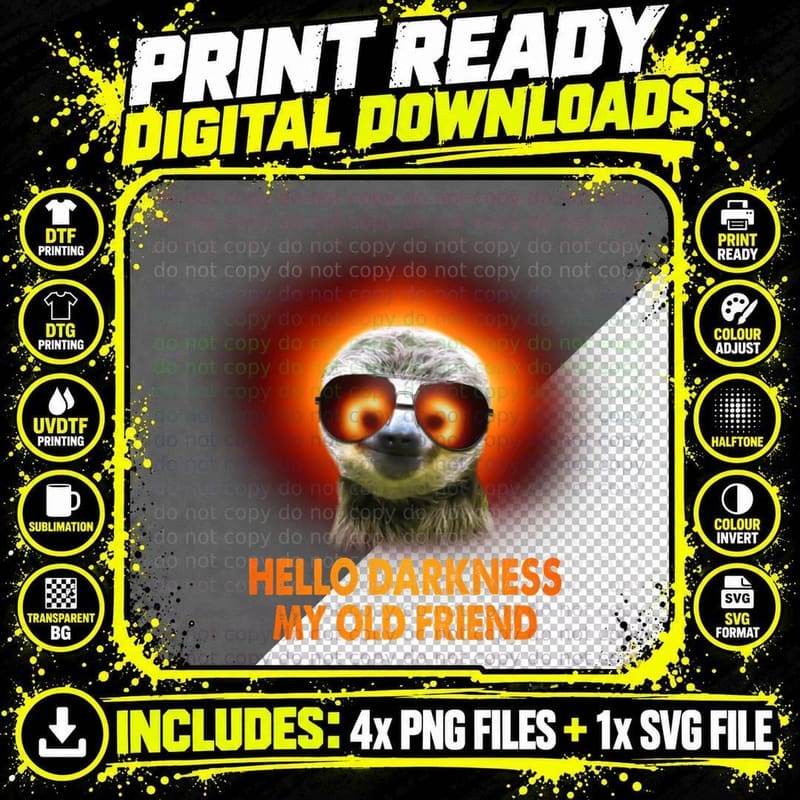 Sloth Sunglasses T-Shirt, Funny Animal Print Png SVG Digital Bundle