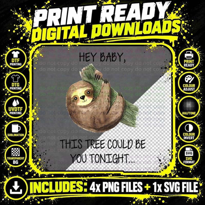 Sloth Tree Tonight T-Shirt, Funny Sarcasm Png SVG Digital Bundle