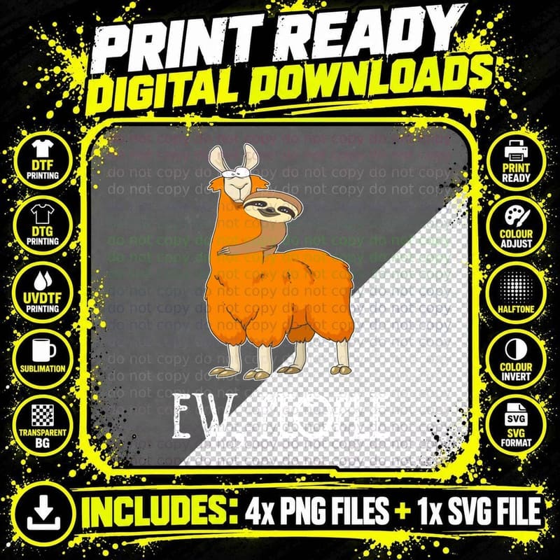 Sloth and Llama Ew People T-Shirt, Quirky Animal Print Png SVG Digital Bundle