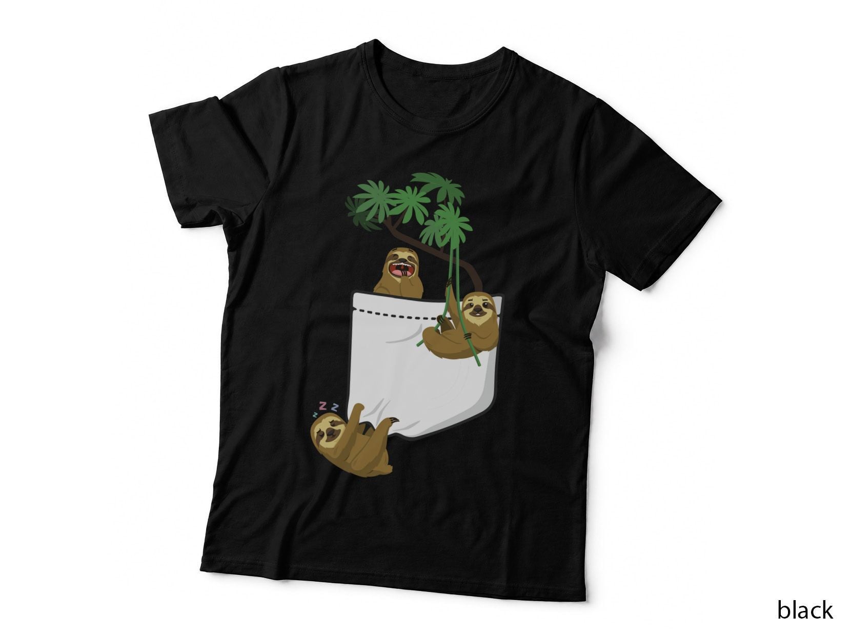 Sloth in Pocket T-Shirt, Quirky Animal Print, Pet Lover Apparel
