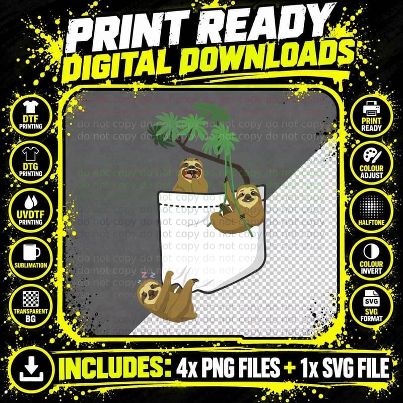 Sloth in Pocket T-Shirt, Quirky Animal Print Png SVG Digital Bundle