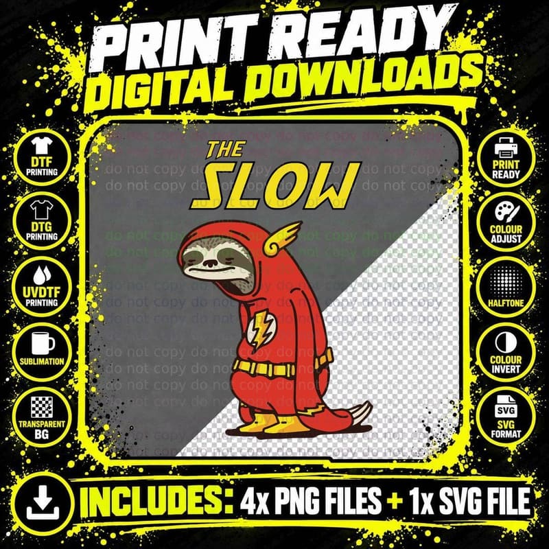 Sloth in Red Flash Costume T-Shirt, Superhero Style Png SVG Digital Bundle